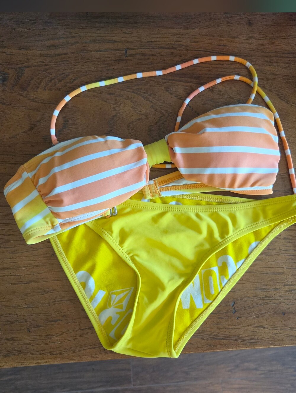 Kirra Bandeau Striped Peach & Yellow Bikini Top - Size Small
